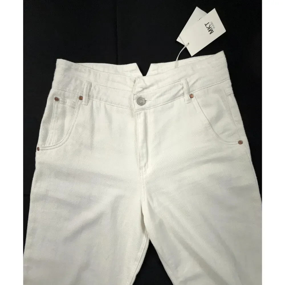 MKT Studio women Boy's fit THE KELLY White  Jeans Slim Sz 40/12 NWT light weight